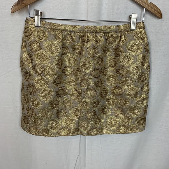 J. Crew Women's Goldenrod Jacquard Mini Skirt Gold Metallic Silk Blend Size 2 - Picture 2 of 5